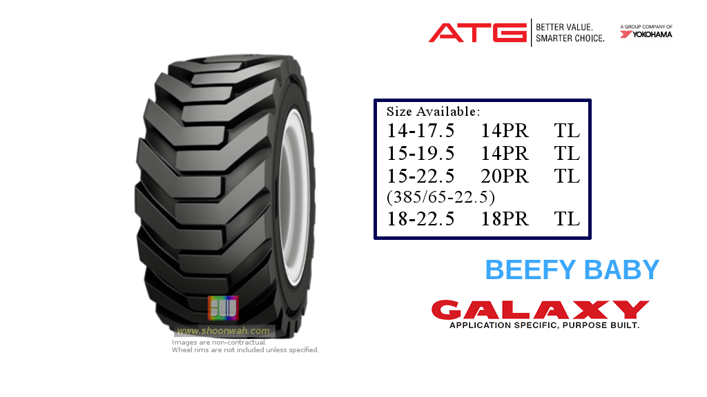 18-22.5 BEEFY BABY Galaxy Backhoe, Skidsteer, Boomlift, Telehandler Tractor TL Tires