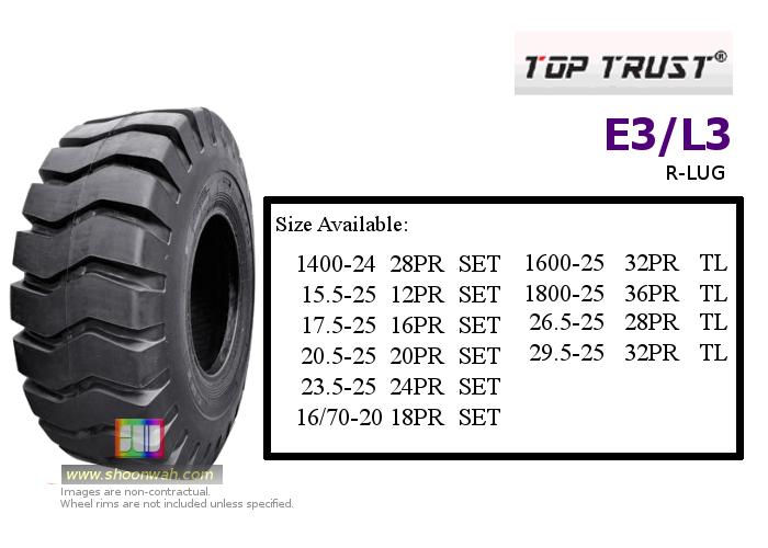 29.5-25 29.5x25 28PR Top Trust E3/L3 R-LUG OTR tubeless tire available in malaysia